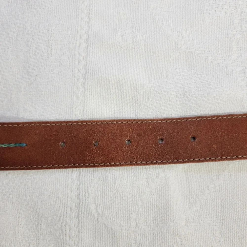 VTG The Limited Wide Brown Leather Belt Made in Italy Rainbow Embroidery Beads L